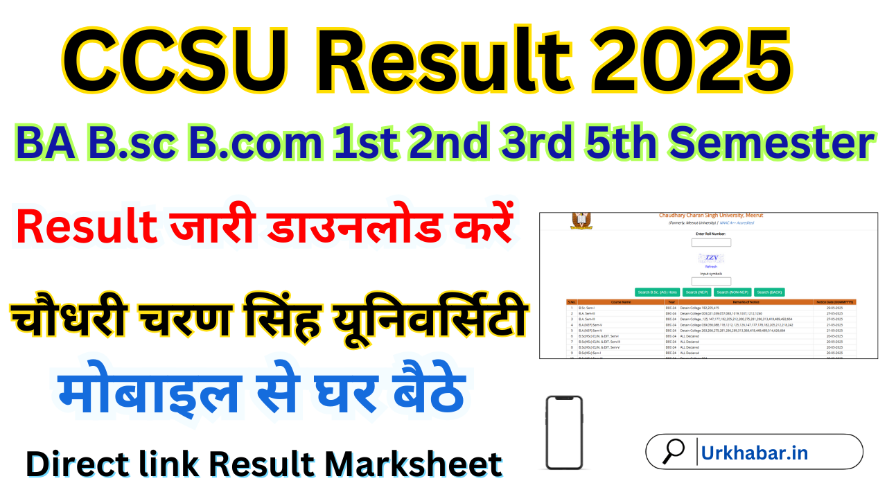 CCSU Result 2025, Check (result.ccsuniversityweb.in) BA B.sc B.com UG, PG Result Marksheet जारी, डाउनलोड करें