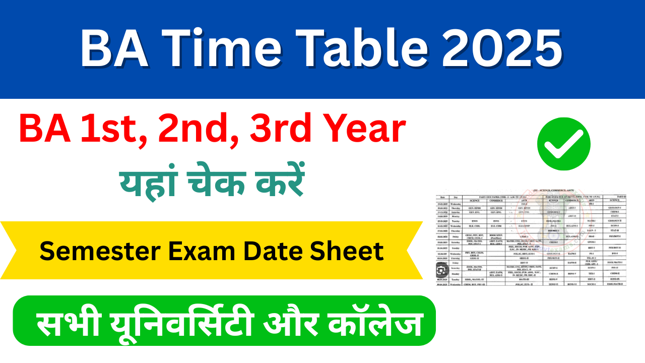 BA Time Table 2025, (PDF) यहां चेक करें BA 1st, 2nd, 3rd Year Semester Exam Date Sheet