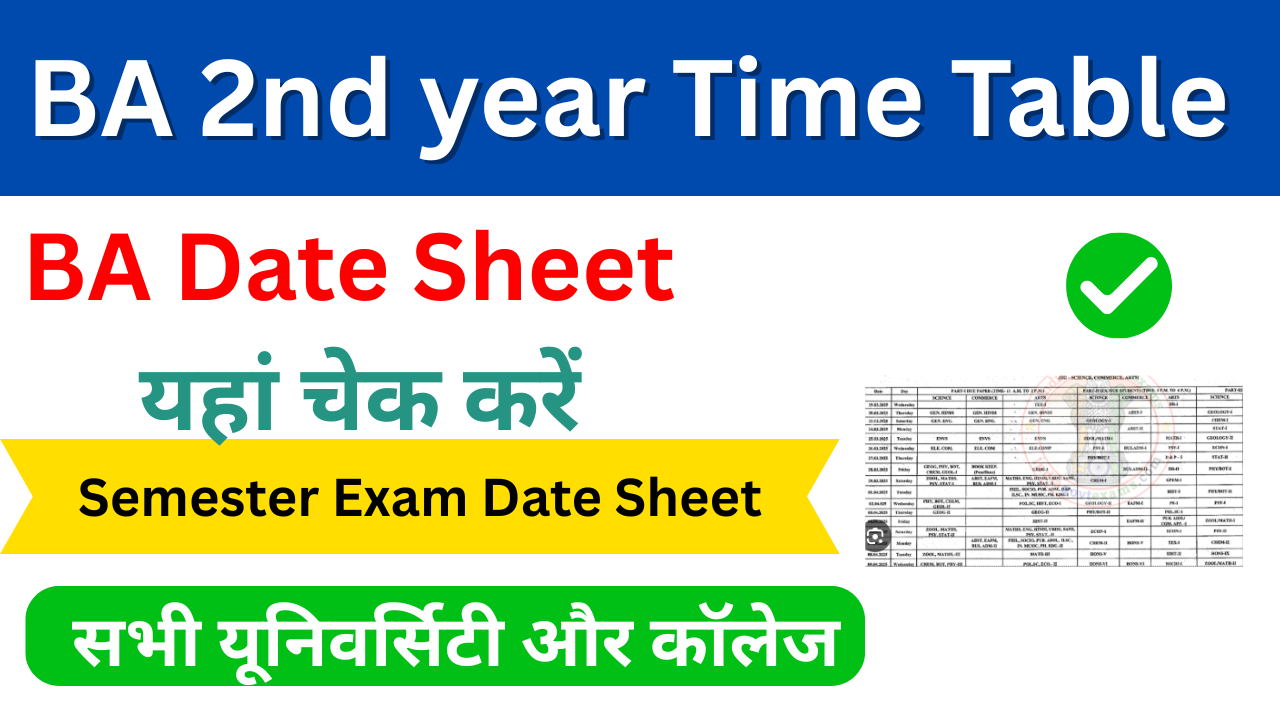 BA 2nd year Time Table 2025, (बीए द्वितीय वर्ष टाइम टेबल 2025) जारी किया, यहां डाउनलोड करें