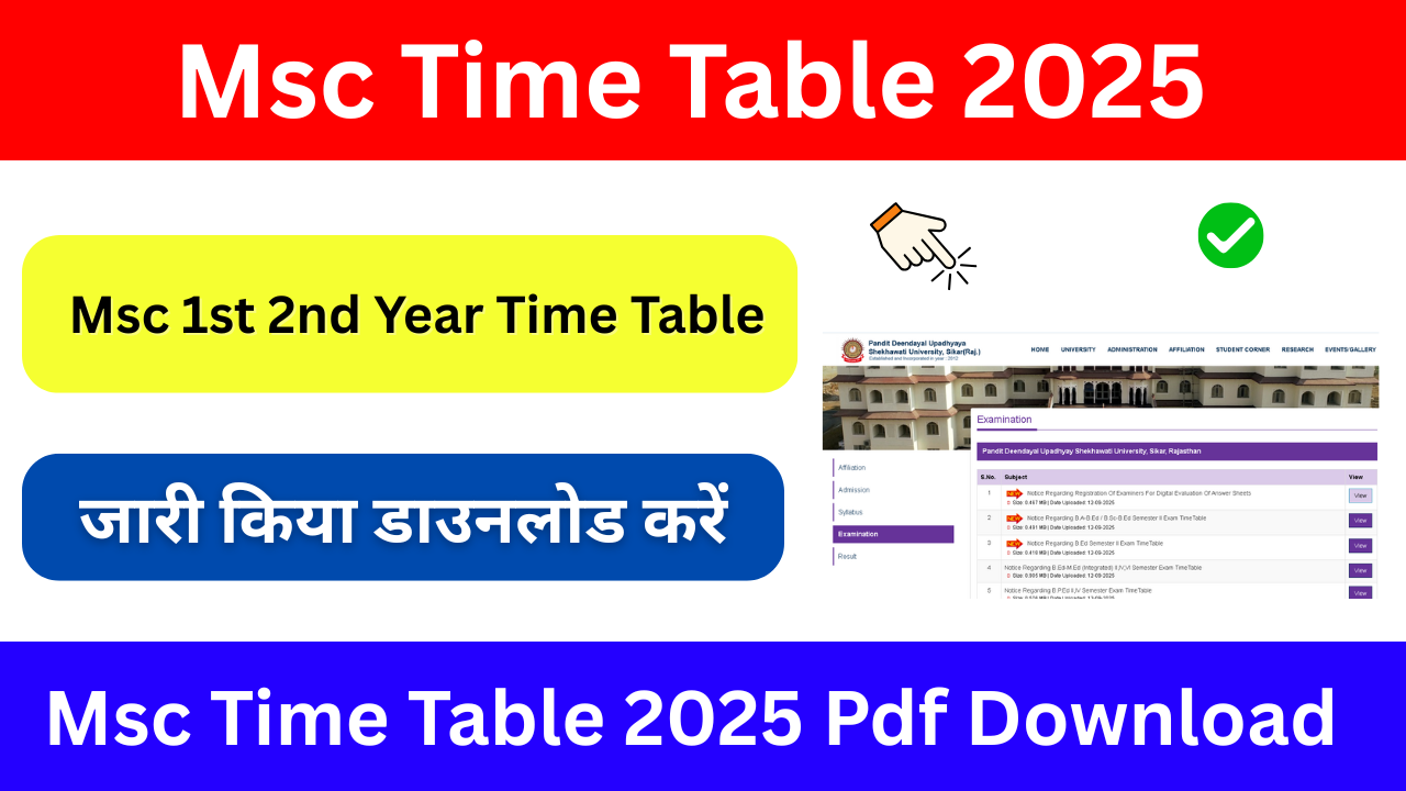 Msc Time Table 2025, (एमएससी टाइम टेबल 2025) जारी, यहां डाउनलोड करें Msc 1st, 2nd Year Exam Date