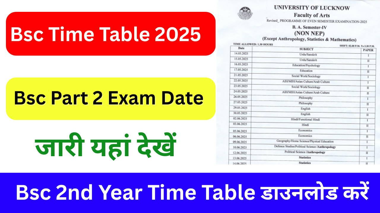 Bsc 2nd Year Time Table 2025, (बीएससी टाइम टेबल 2025) जारी, डाउनलोड करें B.sc Exam Date Sheet