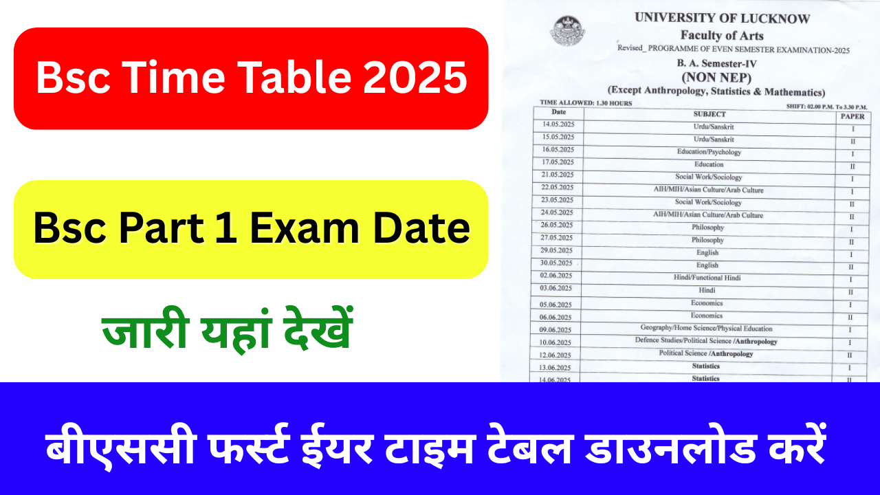 Bsc 1st Year Time Table 2025, (बीएससी प्रथम वर्ष का टाइम टेबल 2025) जारी, डाउनलोड करें B.sc Time Table