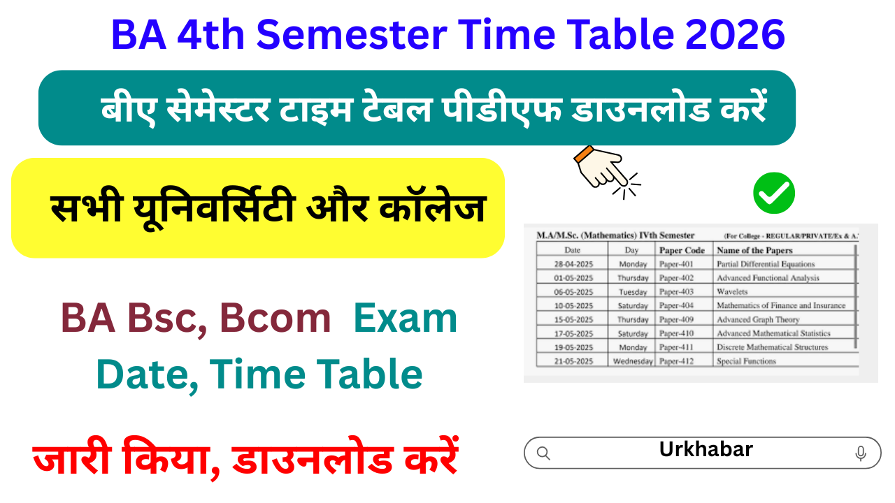 BA 4th Semester Time Table 2026: (Direct Link) बीए चतुर्थ सेमेस्टर टाइम टेबल 2025, यहां से डाउनलोड करें