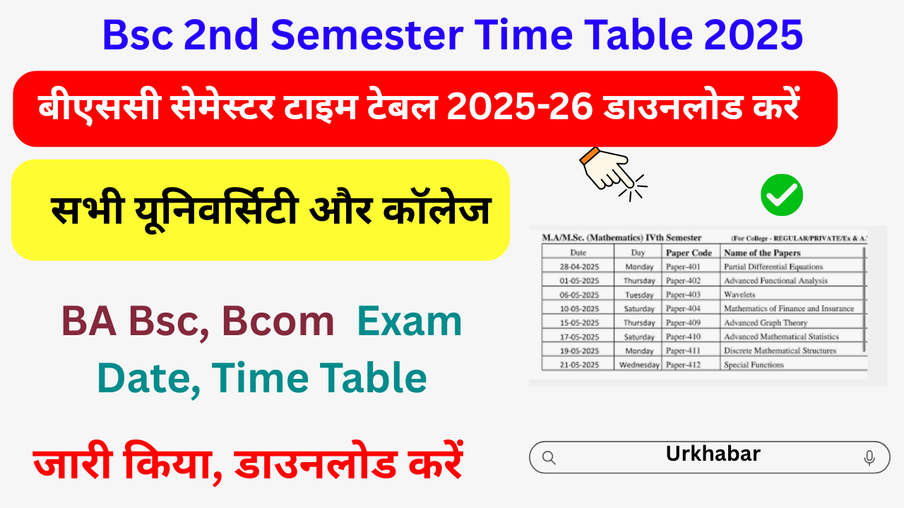Bsc 2nd Semester Time Table 2025: (OUT) बीएससी द्वितीय सेमेस्टर टाइम टेबल यहां से डाउनलोड करें Bsc Exam Schedule