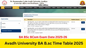 Avadh University Time Table 2025: Out at rmlau.ac.in RMLAU BA BSc BCom BBA BCA UG, PG Exam Scheme 2025 