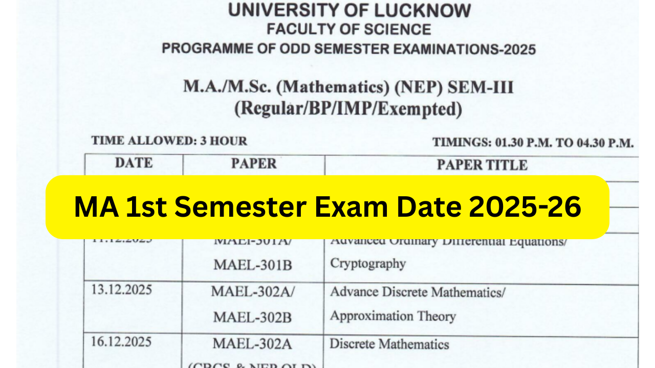 MA 1st Semester Exam Date 2026: (OUT) MA टाइम टेबल 2025-26 जारी यहां से डाउनलोड करें