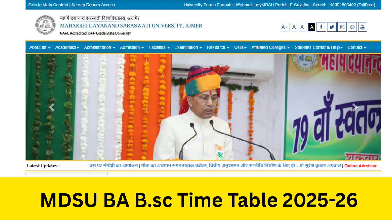 MDSU Time Table 2025: Out at mdsuajmer.ac.in BA B.sc B.com UG, PG Exam Dates, Schedule 2025