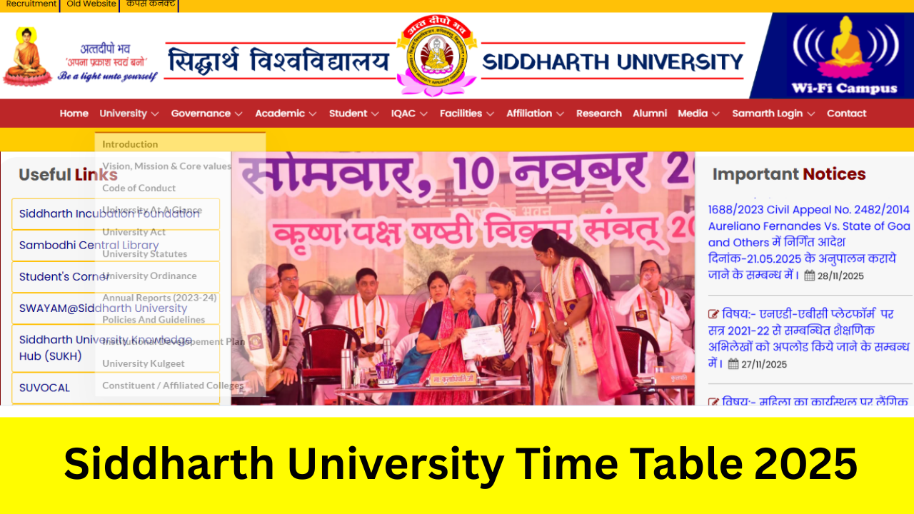 Siddharth University Time Table 2025: (OUT) suksn.edu.in BA BSC BCOM UG, PG Exam Date Sheet 2025