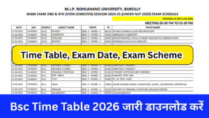 Bsc Time Table 2026: OUT यहां चेक करें B.sc 1st, 2nd, 3rd Semester Exam Scheme 2026
