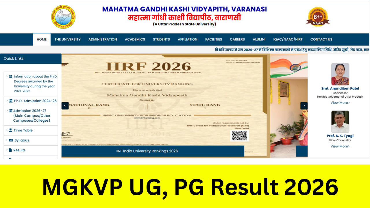 MGKVP Result 2026: Out at mgkvp.ac.in BA B.sc B.com MA M.sc UG, PG Result 2026 जारी, यहां से चेक करें