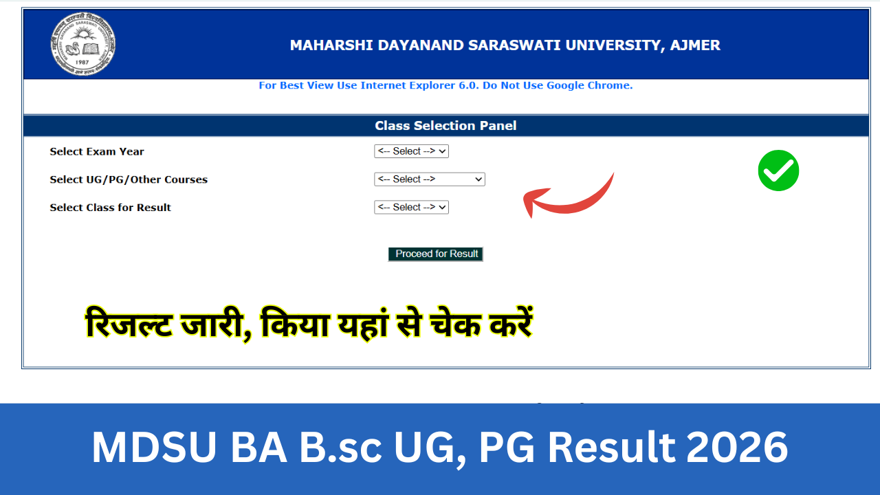 MDSU Result 2026: Out mdsuajmer.ac.in BA, BSc, BCom, BBA, BCA, MA, MSc रिजल्ट जारी, किया यहां से चेक करें